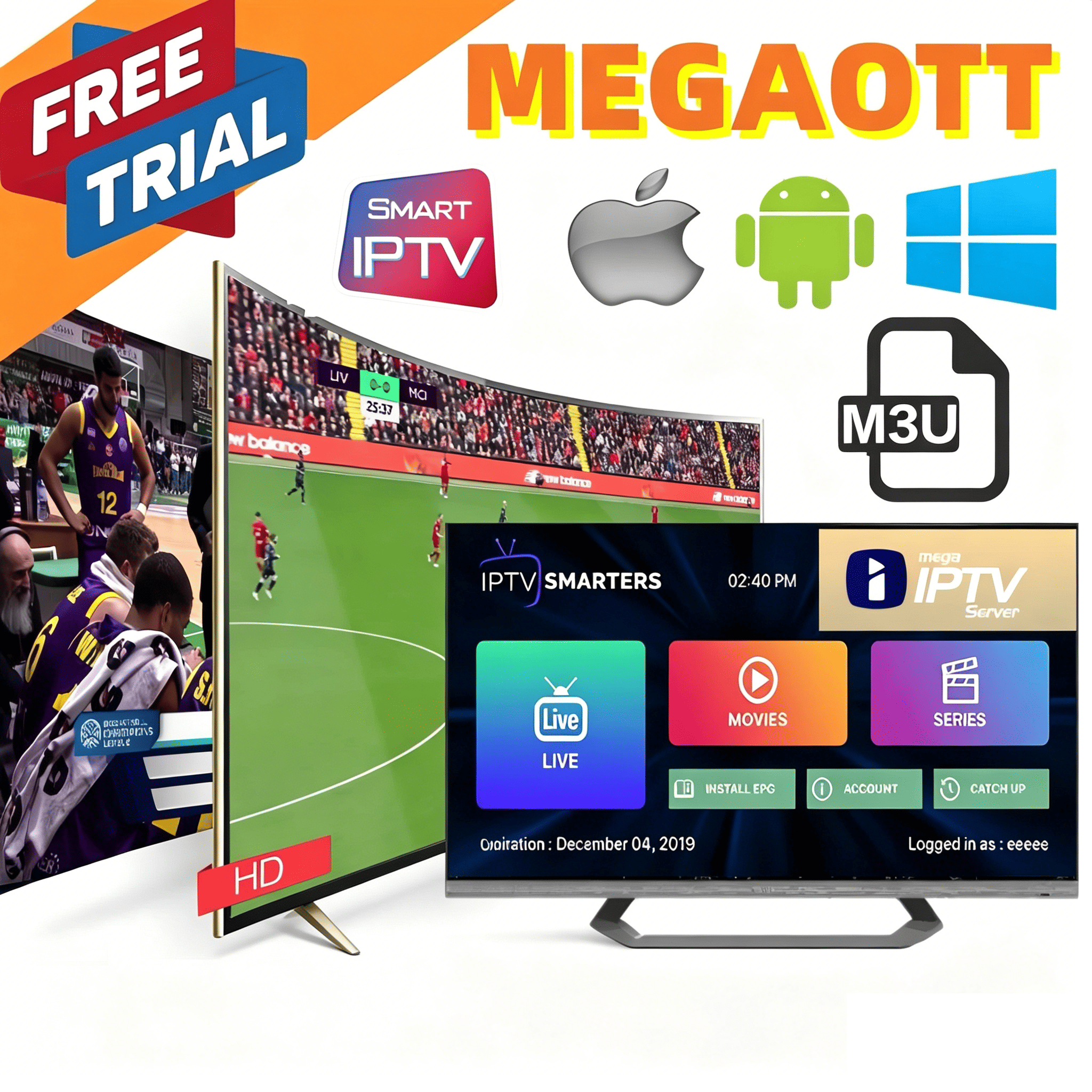 Megaott IPTV support Android Box Smart IPTV PC for all device global M3u IPTV Mega
